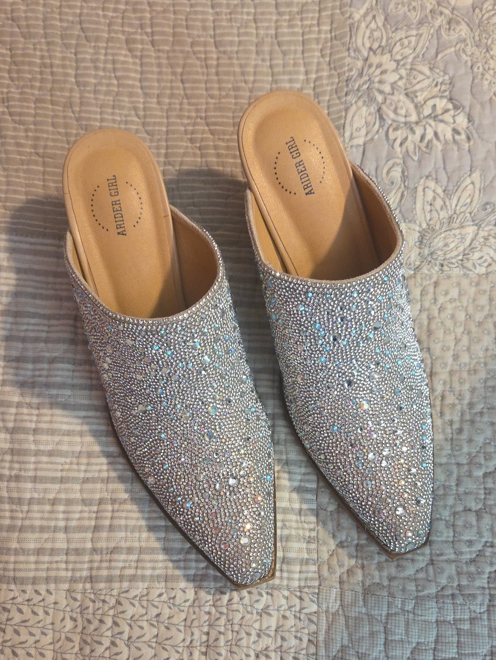 Silver Crystal Slip-On Mules